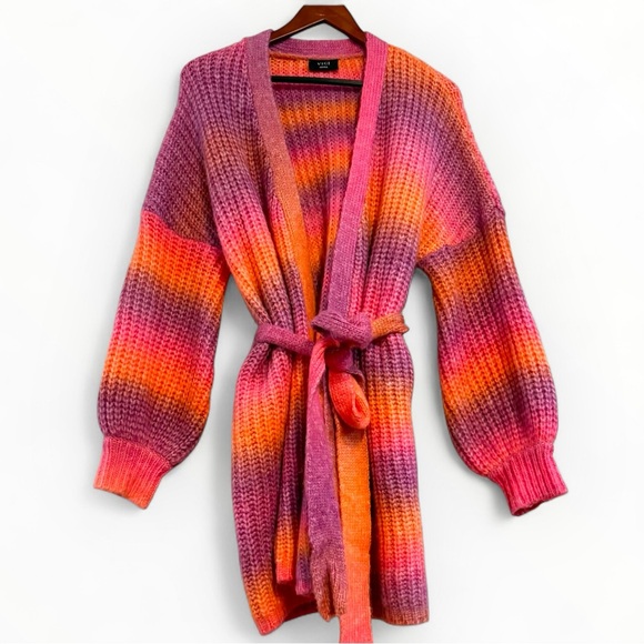 Vici Sweaters - VICI Ombre Knit Belted Cardigan Small Pink Orange Purple Cozy Fall Sweater